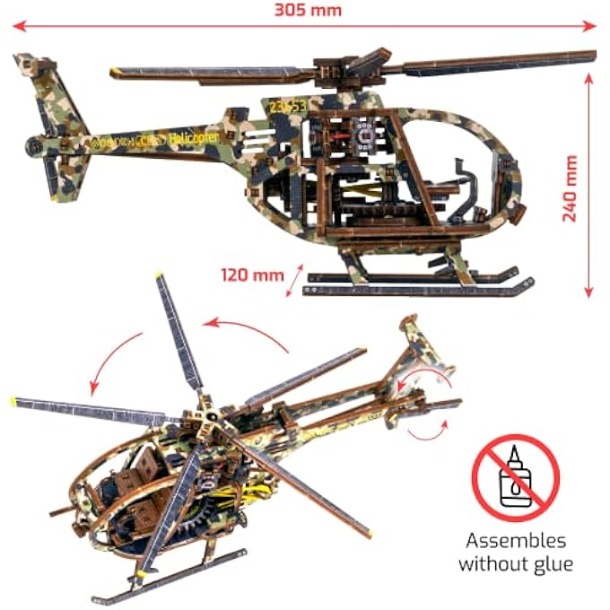 HELICOPTER 3D WOODEN PUZZLE FOR ADULTS - 178 PARTS - AIRCRAFT MODEL BUILDING KIT - SCALE 1:30 - Image 2
